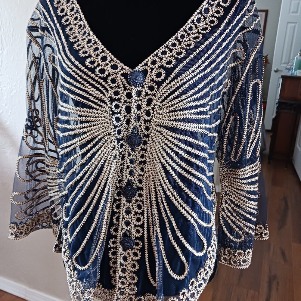 Navy Mesh & Tan Braided Top